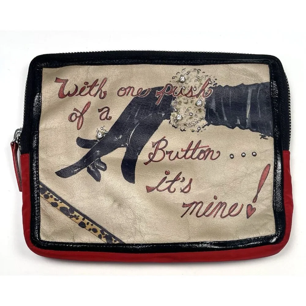 BRIGHTON iPad Tablet Red Nylon & Leather Padded Sleeve With One Push of a Button